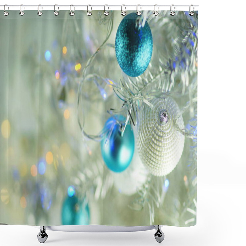 Personality  Christmas Silver Tree Background. Happy New Year And Xmas Theme Shower Curtains