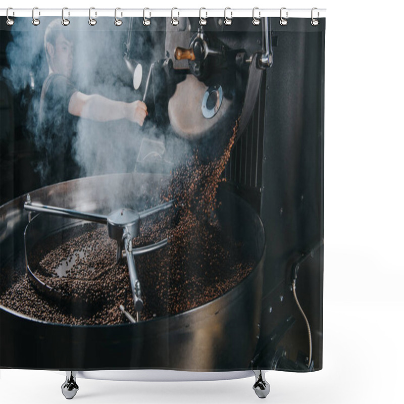 Personality  Professional Male Roaster Loading Machine With Coffee Beans Shower Curtains