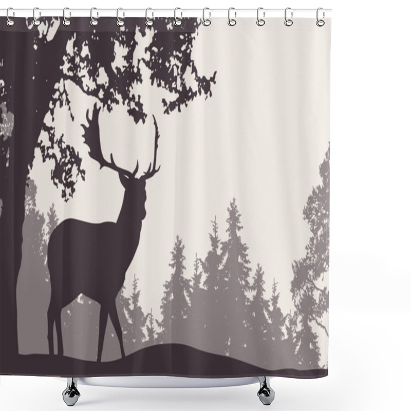 Personality  Fallow Deer Standing Under A Deciduous Tree With Coniferous Fore Shower Curtains