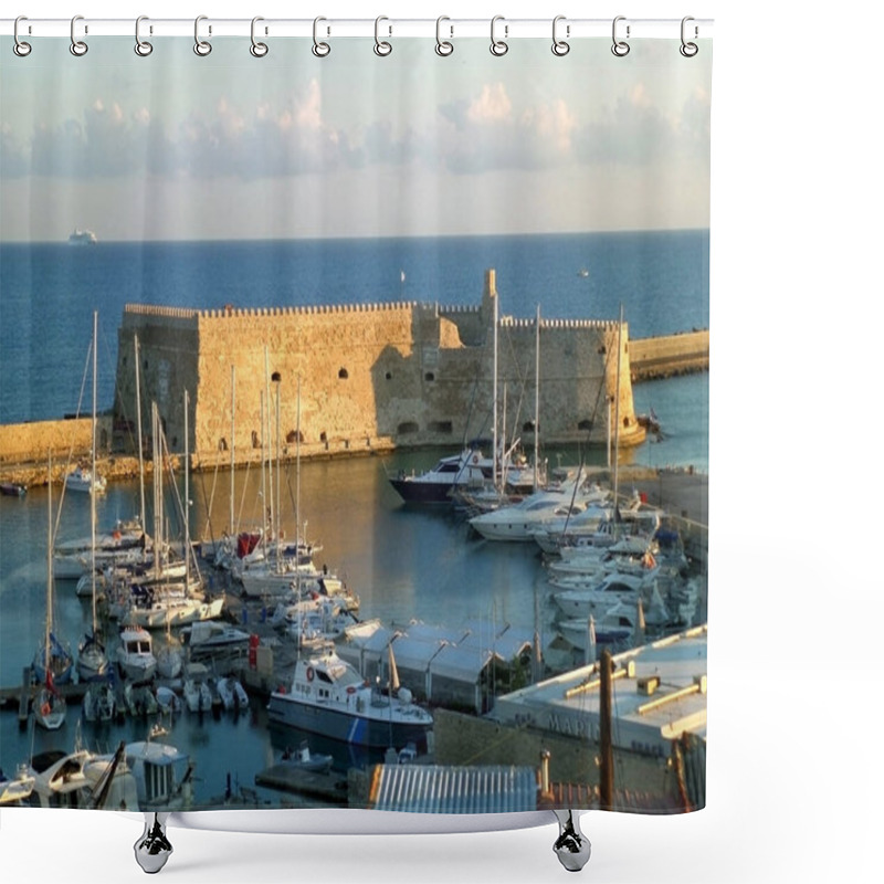 Personality  The Historic Venetian Fortress Castello A Mare In The Morning Sunlight, Old Port Of Heracleion, Crete Island Of Greece Shower Curtains