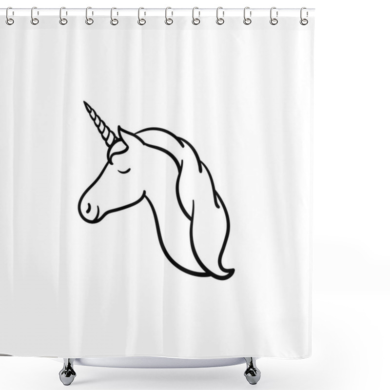 Personality  Unicorn Head With Horn Hand Drawn Sketch Icon. Shower Curtains