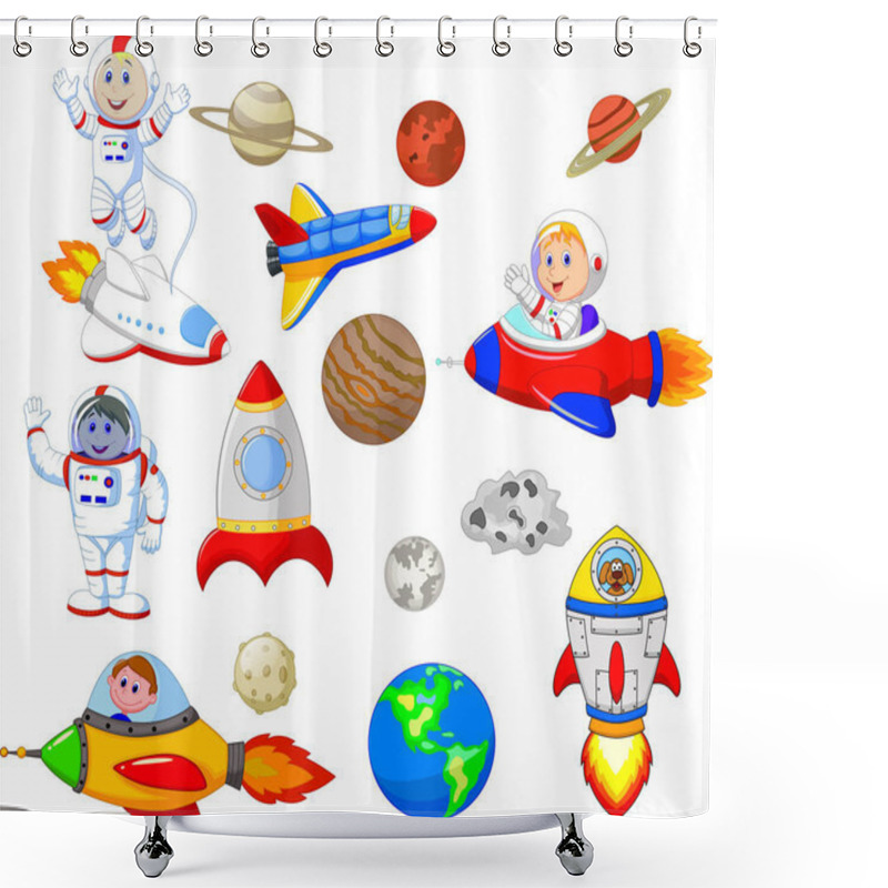 Personality  Vector Illustration Of Cartoon Astronaut With Spaceship Collection Set Shower Curtains