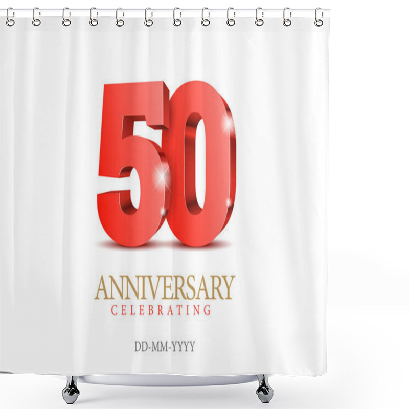 Personality  Anniversary 50. Red 3d Numbers. Shower Curtains