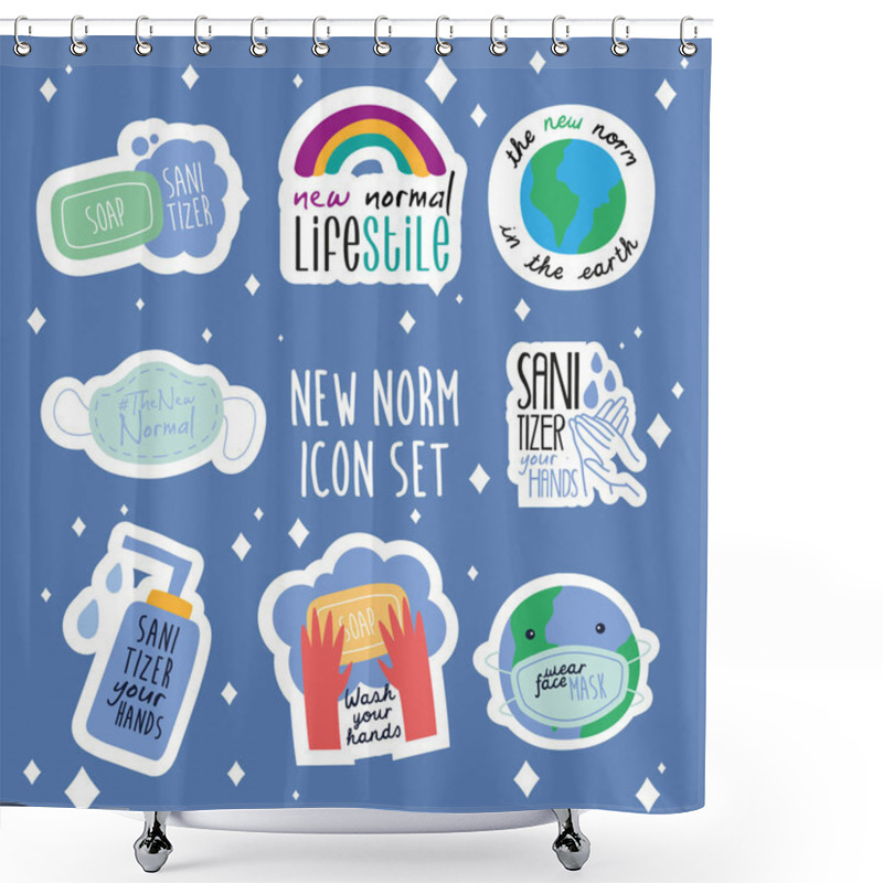 Personality  Bundle Of Eight New Norm Letterings Campaign Set Flat Style Icons Shower Curtains