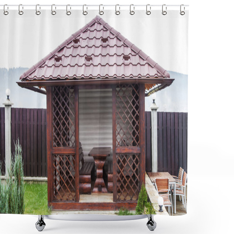 Personality  Wooden Garden House For Relaxing Shower Curtains