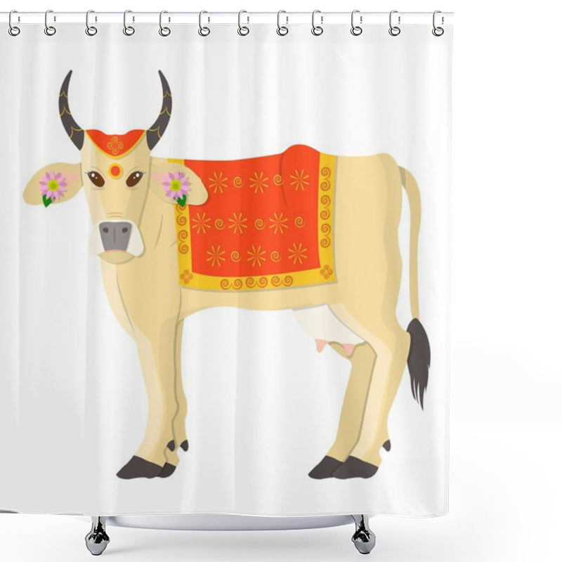 Personality  Sacred Cow Icon In Cartoon Style Isolated On White Background. India Symbol Stock Vector Illustration. Shower Curtains