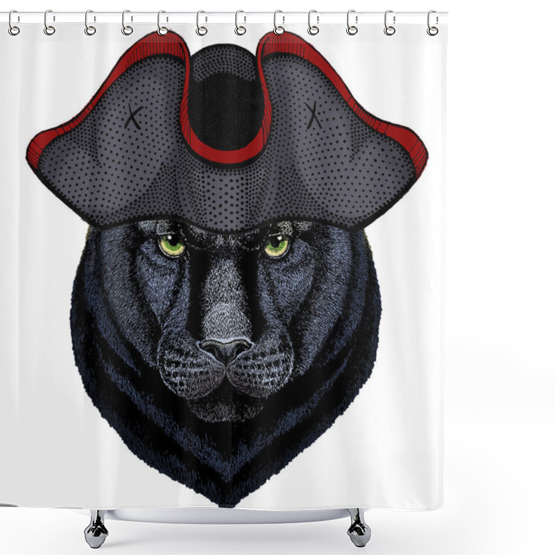 Personality  Black Panther, Puma. Head Of Animal. Wild Cat Portrait. Cocked Hat. Shower Curtains