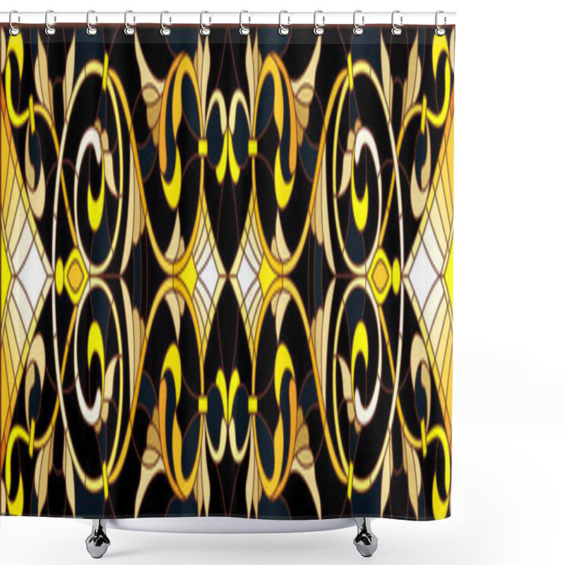 Personality  Illustration In Stained Glass Style With Floral Ornament ,imitation Gold On Dark Background With Swirls And Floral Motifs Shower Curtains