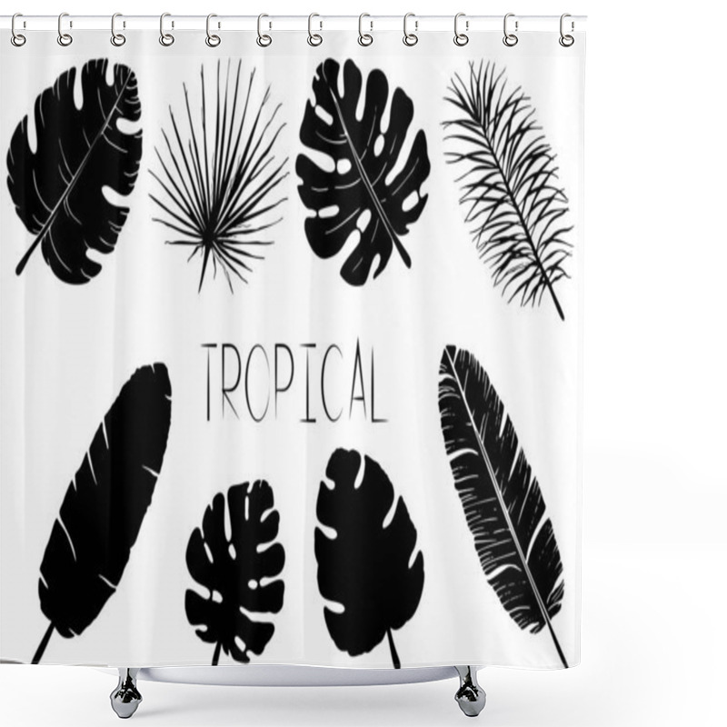 Personality  Set Of Black And White Palm Leaves. Isolated Silhouettes  Shower Curtains