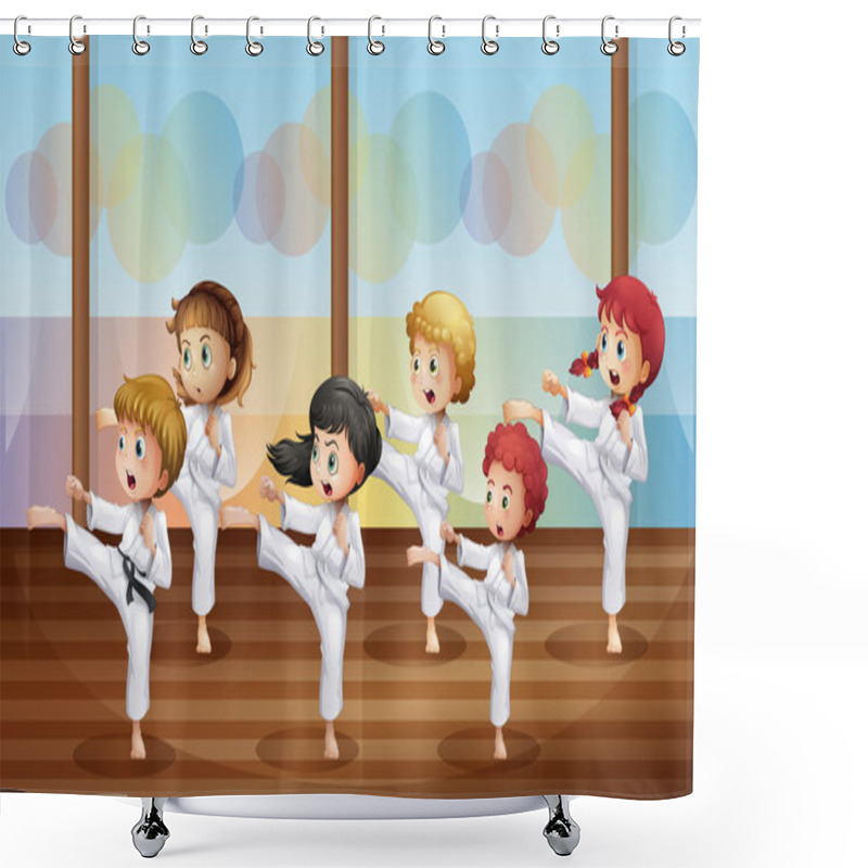 Personality  Kids Practicing Karate Shower Curtains