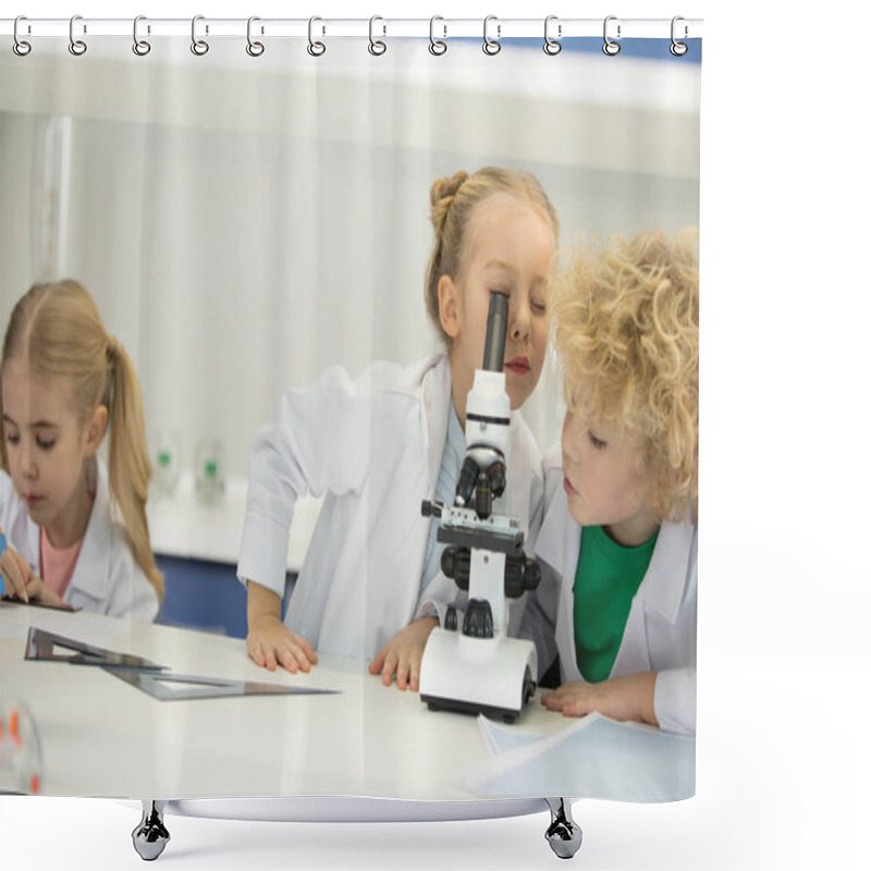 Personality  Kids Looking Through Microscope Shower Curtains