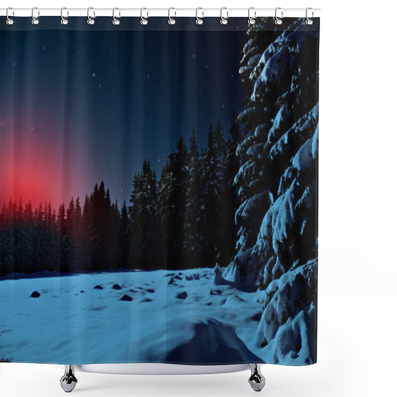 Personality  Winter Forest At Night Shower Curtains