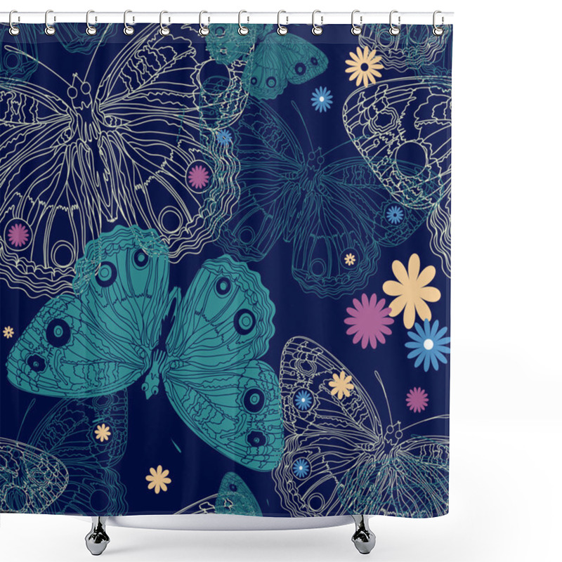 Personality  Beautiful Butterfly On A Seamless Background In Vector Shower Curtains