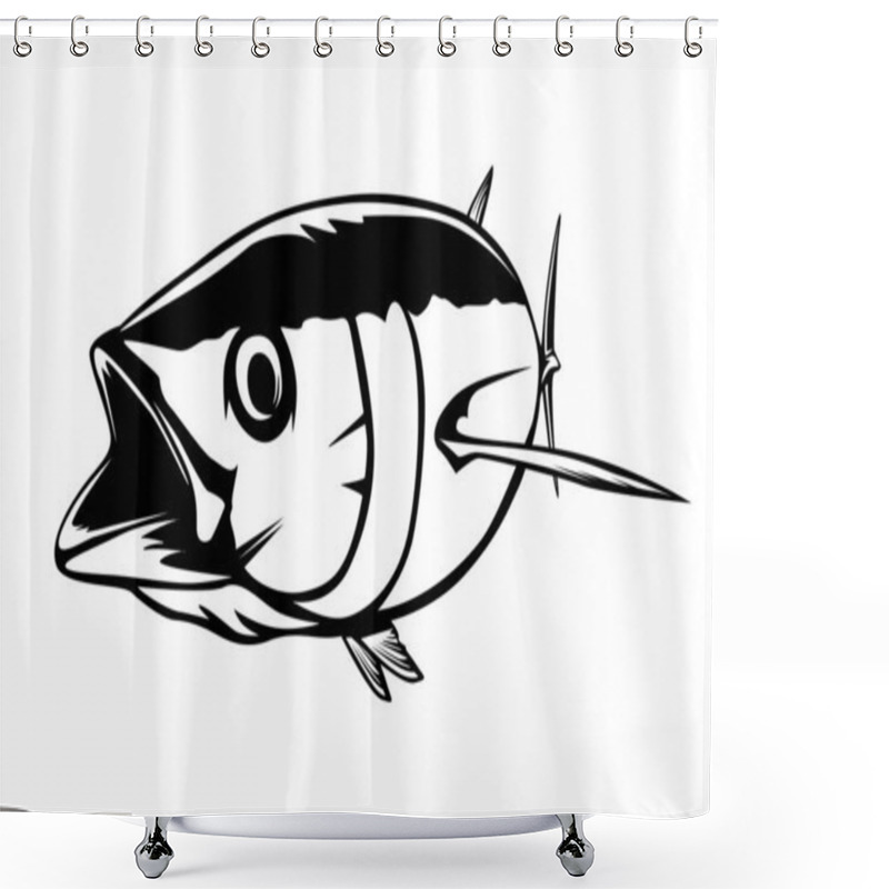 Personality  Tuna Big Fishing On White Logo Illustration. Vector Illustration Can Be Used For Creating Logo And Emblem For Fishing Clubs, Prints, Web And Other Crafts. Shower Curtains