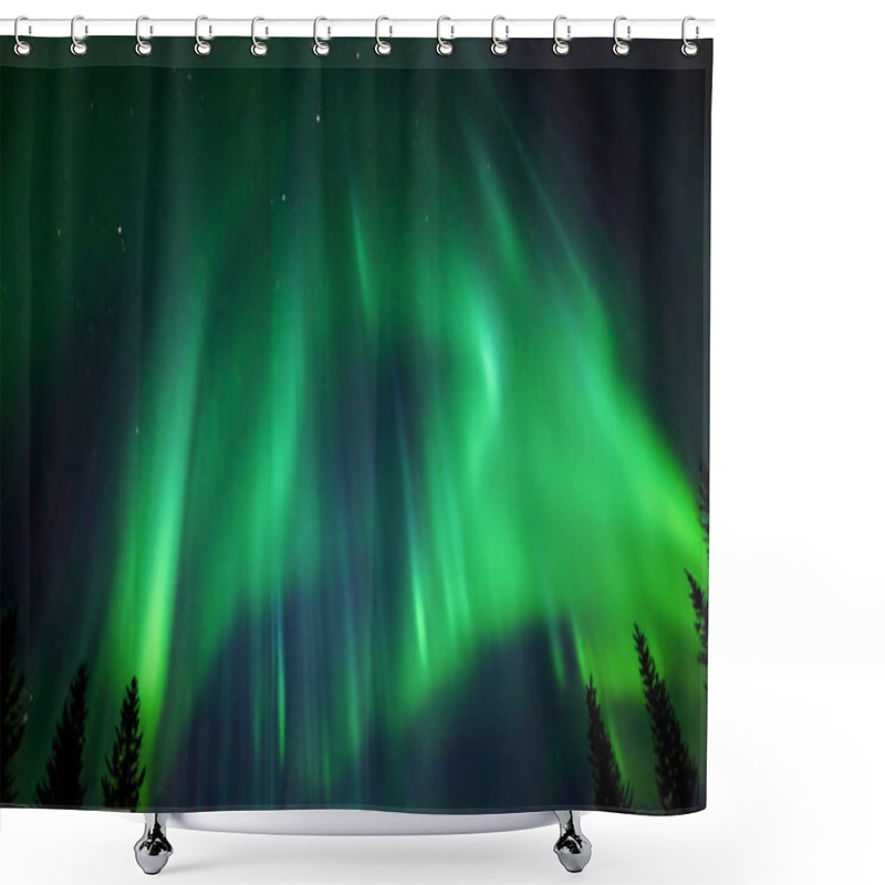 Personality  Northern Lights In The Sky Aurora Green Light In The Sky Norway North Pole 3d Illustration Shower Curtains