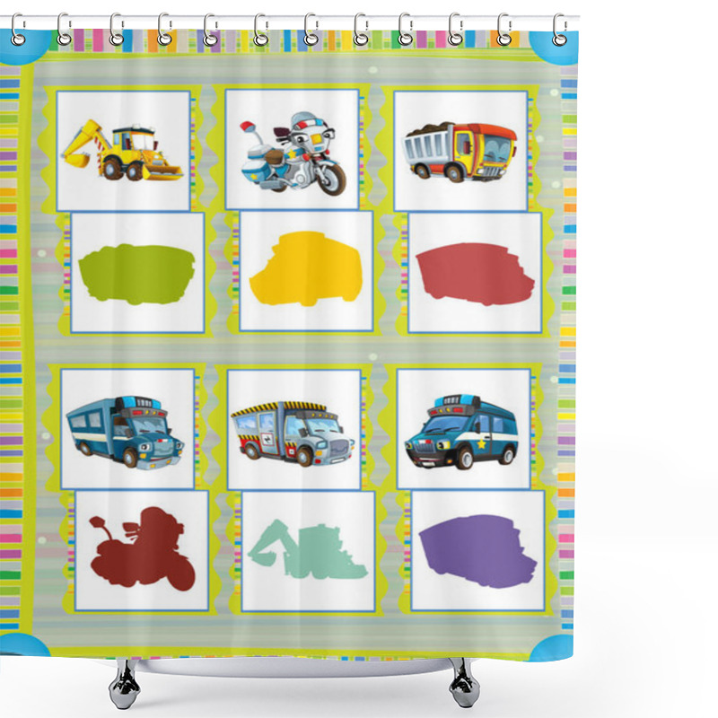 Personality  Cartoon Guessing Game With Industry And Police Vehicles  Shower Curtains