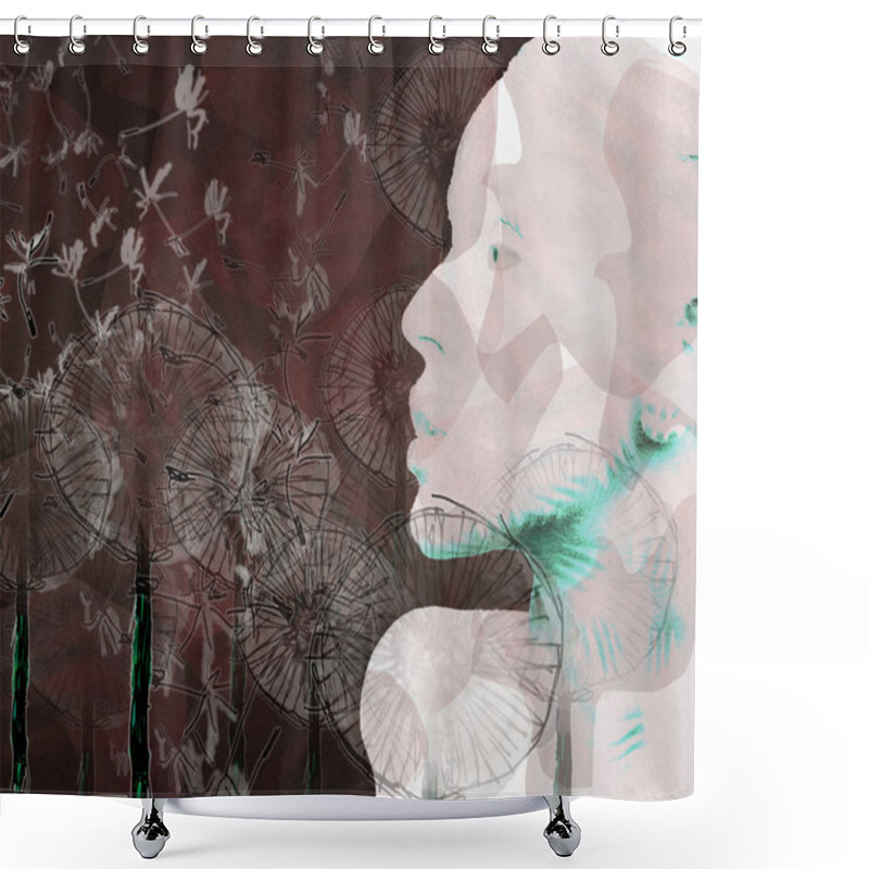 Personality  Profile Of Woman On Background With Dandelions Shower Curtains