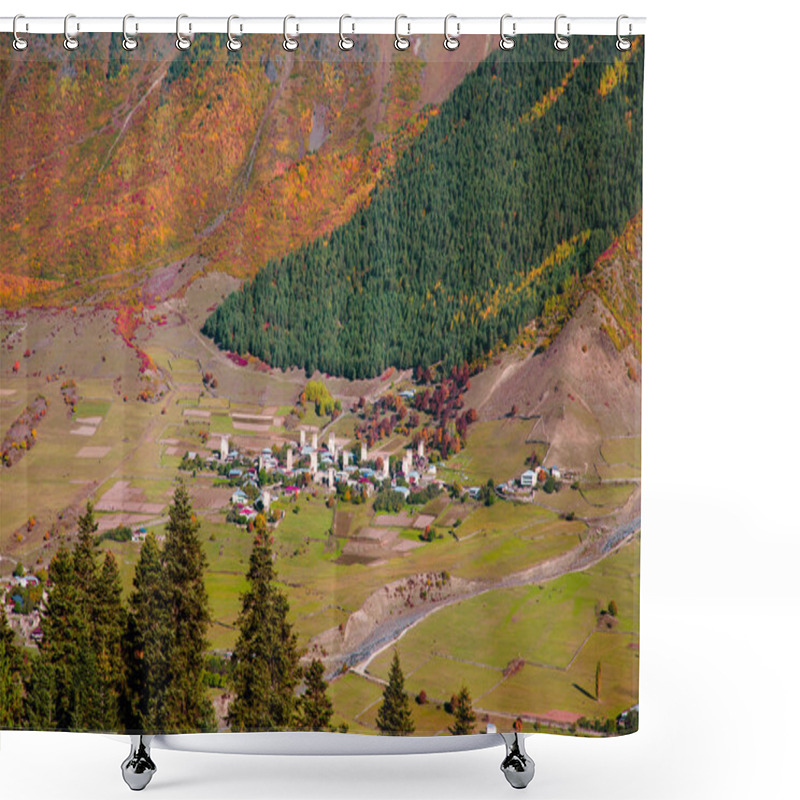 Personality  Beautiful Autumn Mountain Landscape In Svaneti. Georgia. Toned Shower Curtains