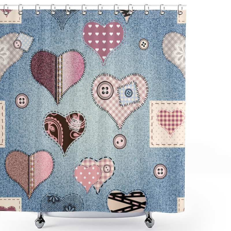 Personality  Hearts Background With Jeans Texture Shower Curtains