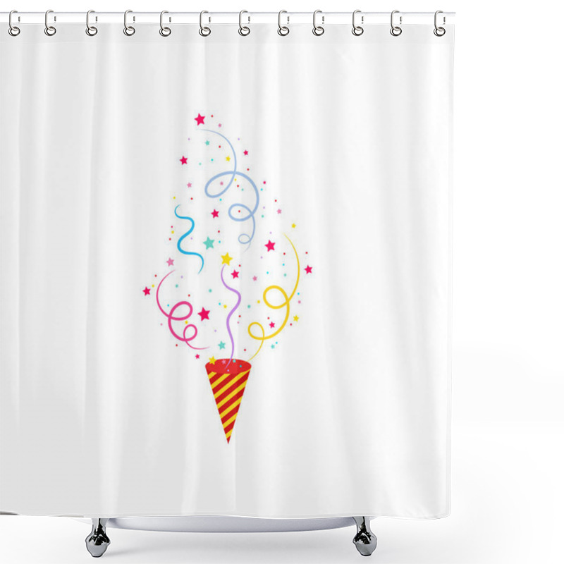 Personality  Happy Birthday Party, Birthday Party,Exploding Party Popper With Confetti,flat Vector Llustration And Icons. Shower Curtains