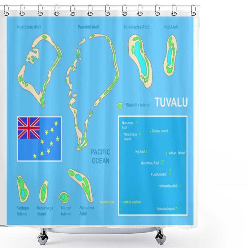 Personality  Tuvalu Map And Flag Shower Curtains