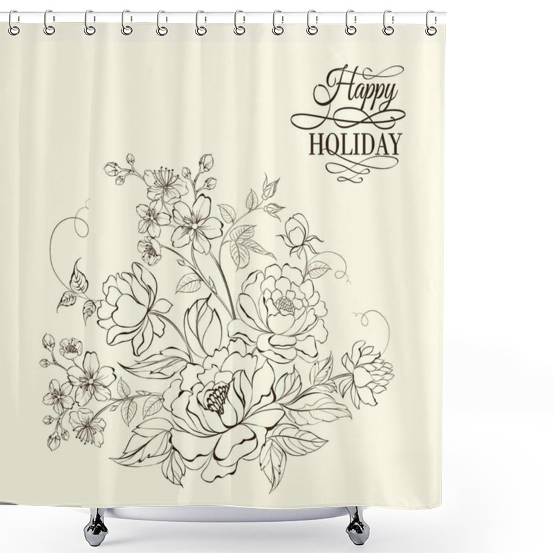 Personality  Flower Bouquet Of Peony And Sakura Flowers. Vector Illustration. Shower Curtains