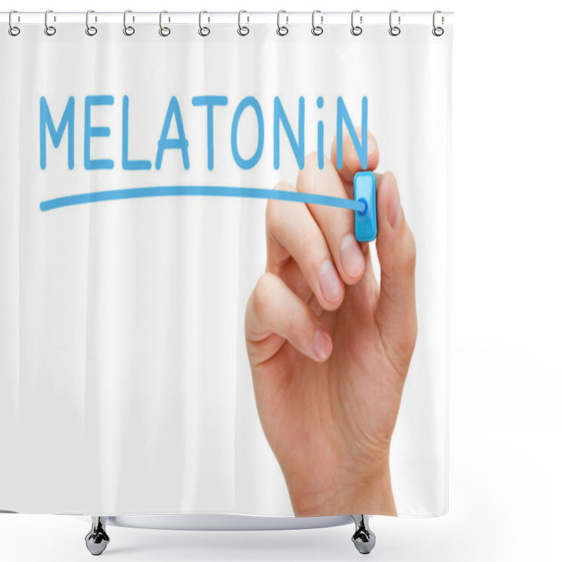 Personality  Hand Writing Melatonin With Blue Marker Shower Curtains