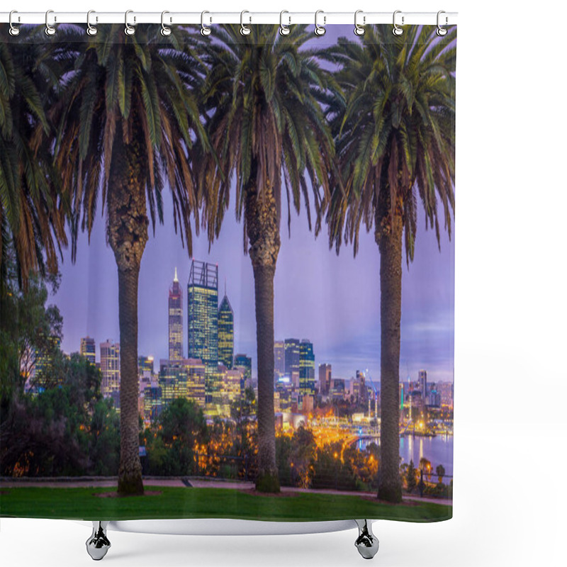 Personality  Downtown Perth Skyline In Australia At Twilight Shower Curtains