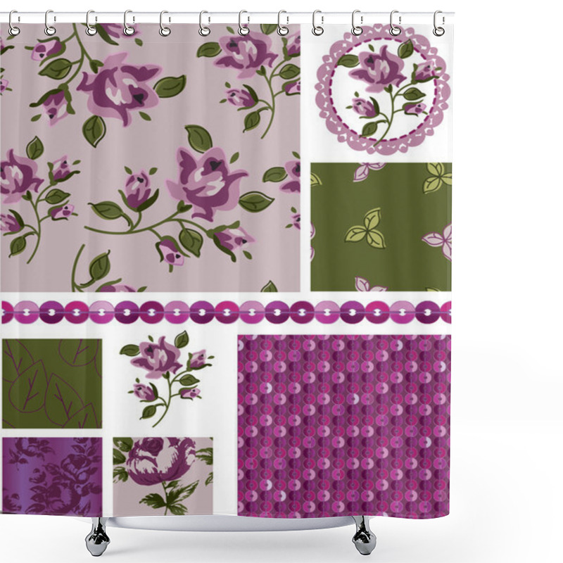 Personality  Mother's Day Floral Rose Vector Seamless Patterns And Elements. Shower Curtains