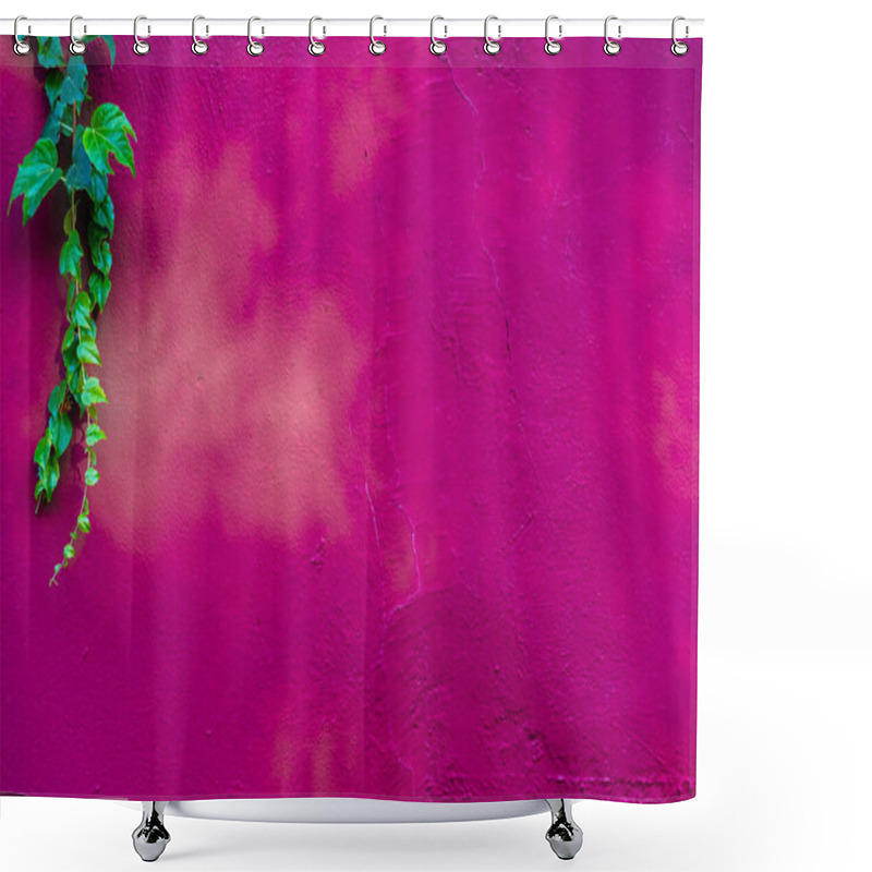 Personality  Background Of A Pink Wall With Green Leaves In One Corner. Shower Curtains