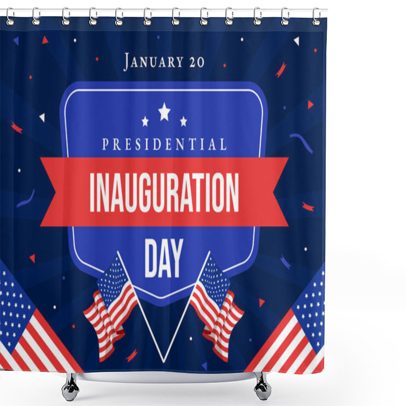 Personality  USA Presidential Inauguration Day Vector Illustration January 20 With Capitol Building Washington D.C. And American Flag In Background Design Shower Curtains