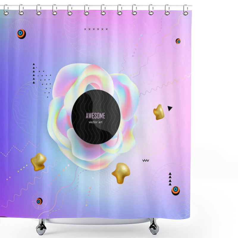 Personality  Poster With Rainbow Volumetric Round Figures And Memphis Style Elements Shower Curtains