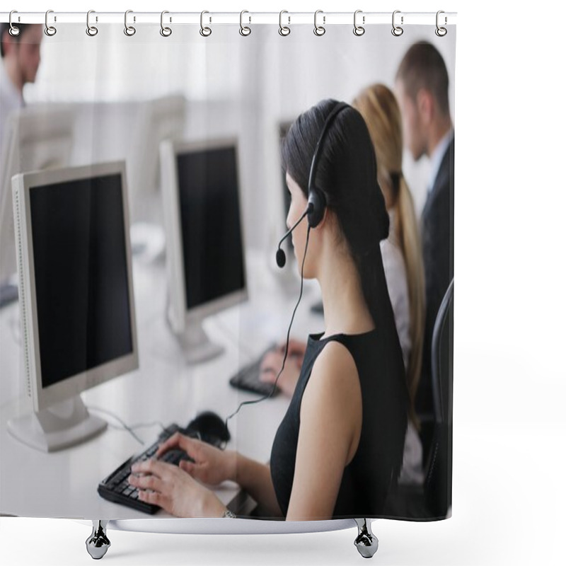 Personality  Business Group Working In Customer And Help Desk Office Shower Curtains