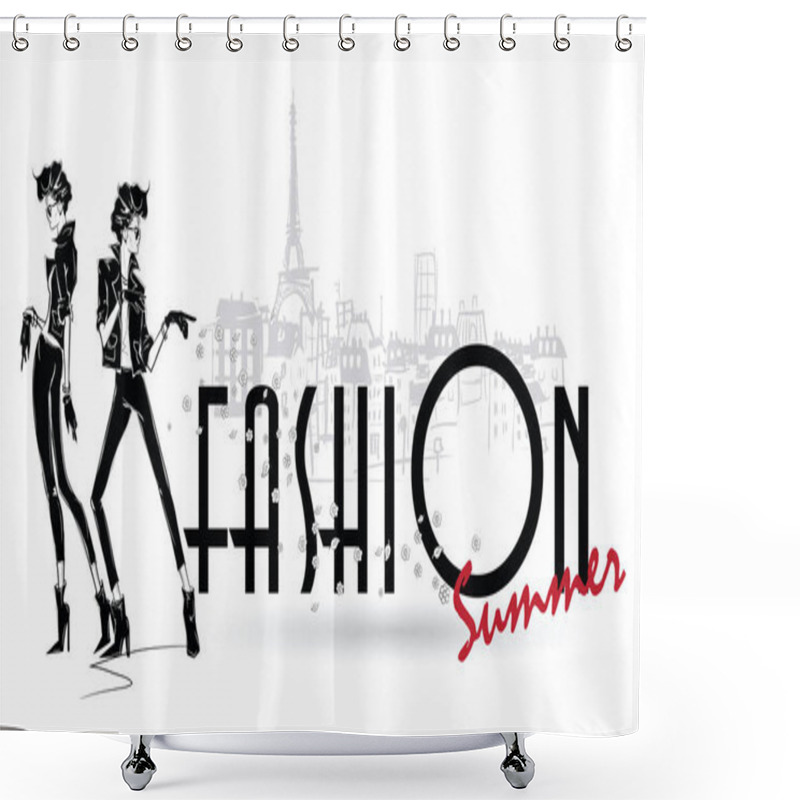 Personality  Fashion Girl In Sketch Style On A White Background. Shower Curtains