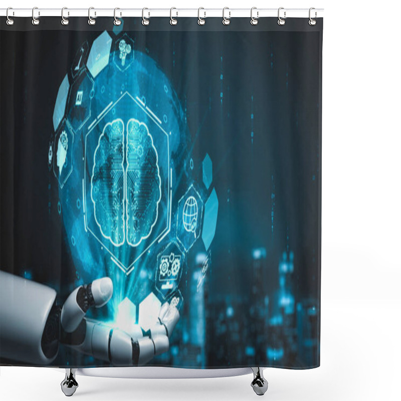 Personality  Futuristic Robot Artificial Intelligence Enlightening AI Technology Development And Machine Learning Concept. Global Robotic Bionic Science Research For Future Of Human Life. 3D Rendering Graphic. Shower Curtains