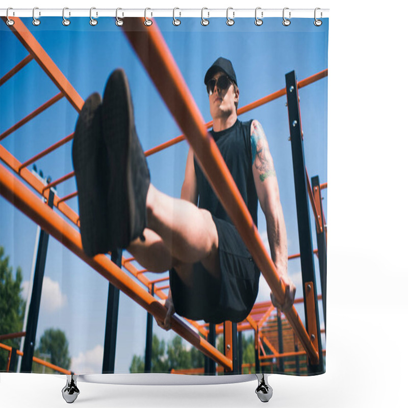 Personality  Man Exercising On Sports Ground Shower Curtains