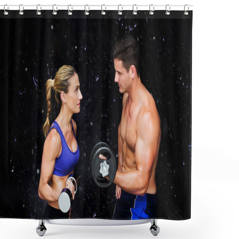 Personality  Composite Image Of Bodybuilding Couple Shower Curtains