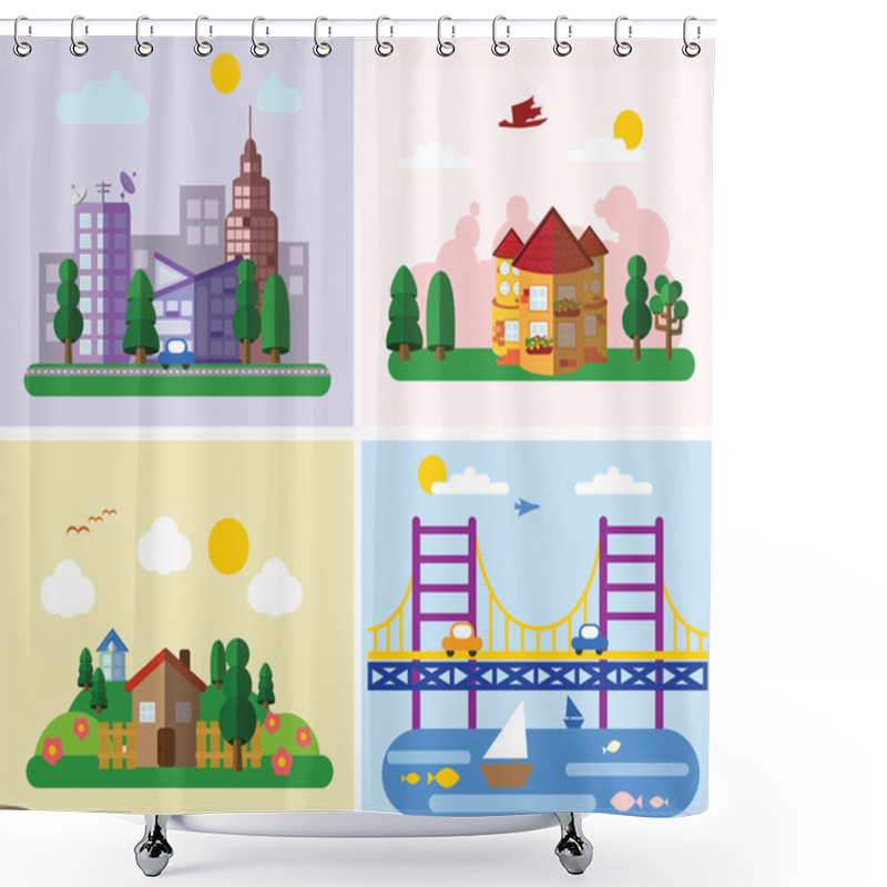 Personality  Set Of Different Landscapes Shower Curtains