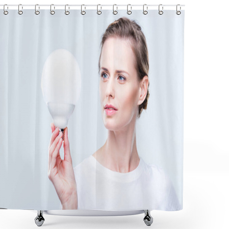 Personality  Focused Woman With Light Bulb Shower Curtains