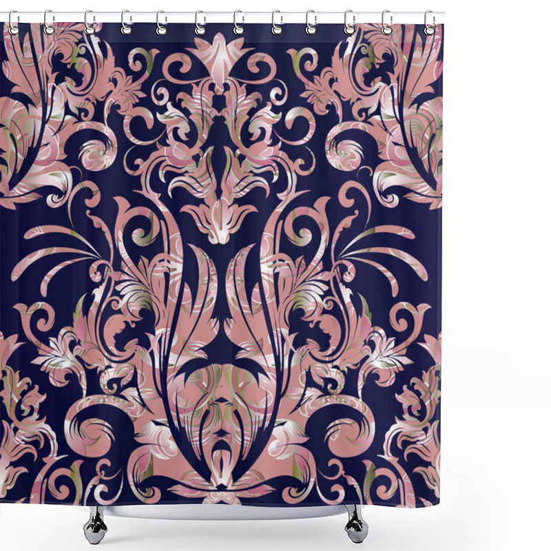 Personality  Damask Vector Seamless Pattern. Floral Baroque Background Shower Curtains