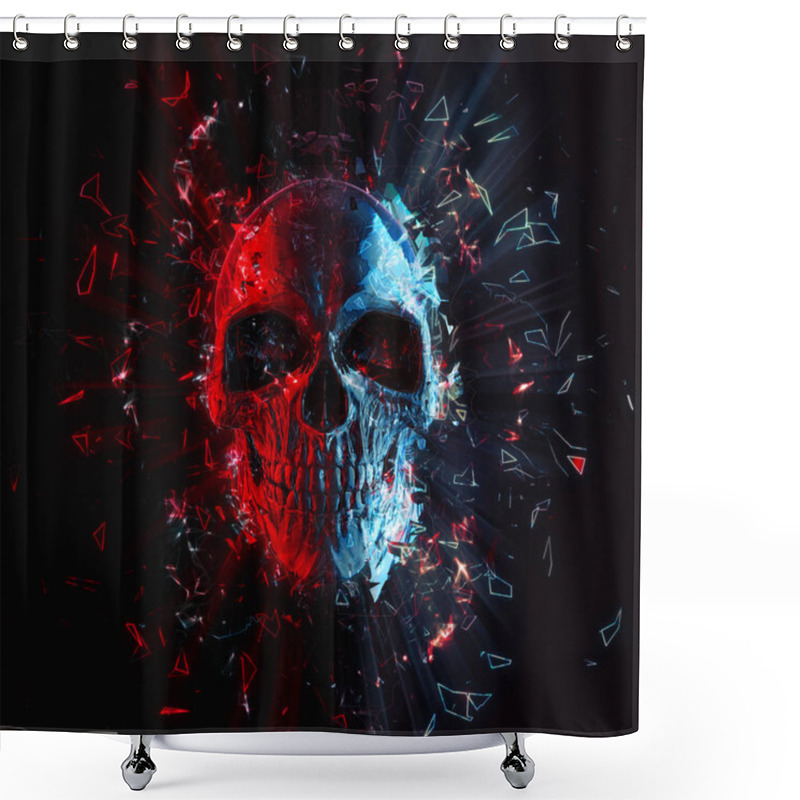 Personality  Red And Blue Neon Polygon Glowing Skull Shower Curtains