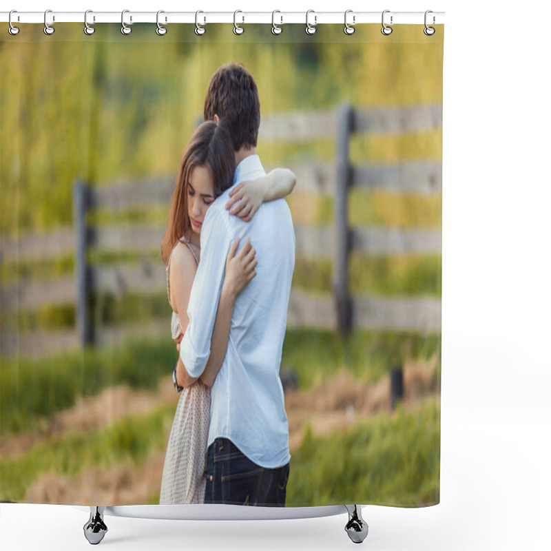 Personality  Beautiful Young Couple In Love Outdoors Shower Curtains