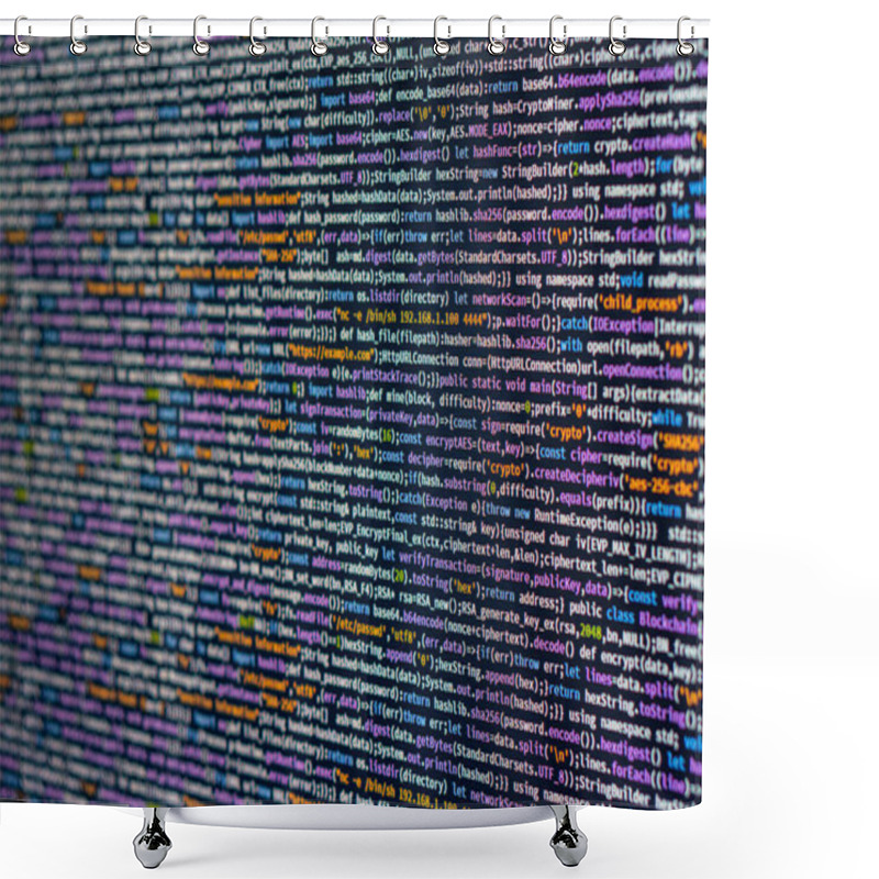 Personality  Image Of A Code Editor Displaying Blurry Lines Of Computer Programming Code, Highlighting Syntax Elements Like Keywords, Strings, Numbers, And Functions Shower Curtains