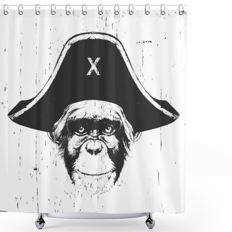 Personality  Portrait Of Monkey With A Pirate Hat. Vector. Shower Curtains