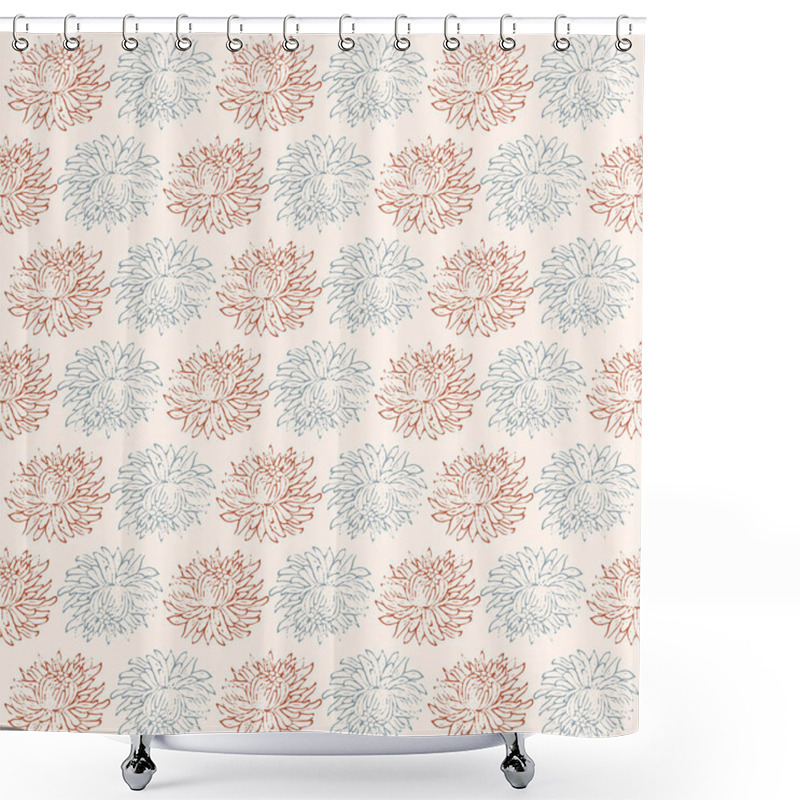 Personality  Vector Pattern Of Orange And Blue Chrysanthemum Flower. Square Vector Chrysanthemum Pattern On Cream Background. Vector Illustration Of A Chrysanthemum Flower. Shower Curtains