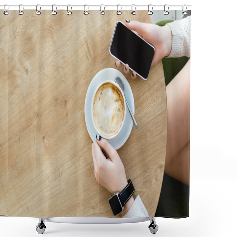 Personality  Cup Of Coffee, Watch And Mobile Phone Shower Curtains