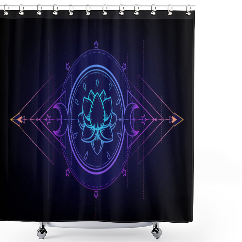 Personality  Sacred Geometry And Boo Symbol Set. Ayurveda Sign Of Harmony And Balance. Tattoo Design, Yoga Logo, T-shirt Textile. Colorful Gradient Over Black. Astrology, Esoteric, Religion. Shower Curtains