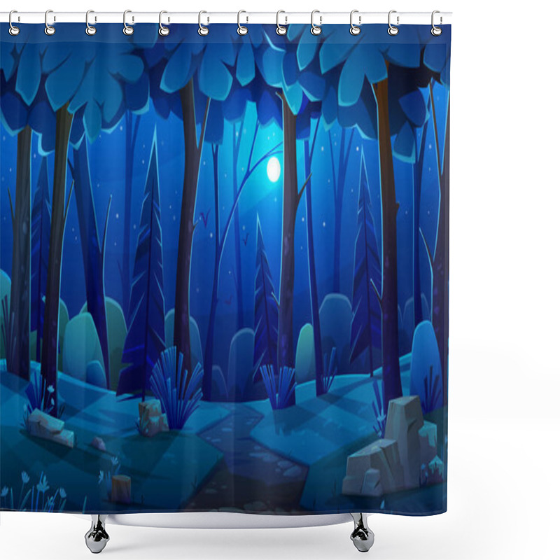 Personality  Night Forest Landscape With Plants And Trees. Dark Wild Wood Background, Mysterious Place Scenery Shower Curtains