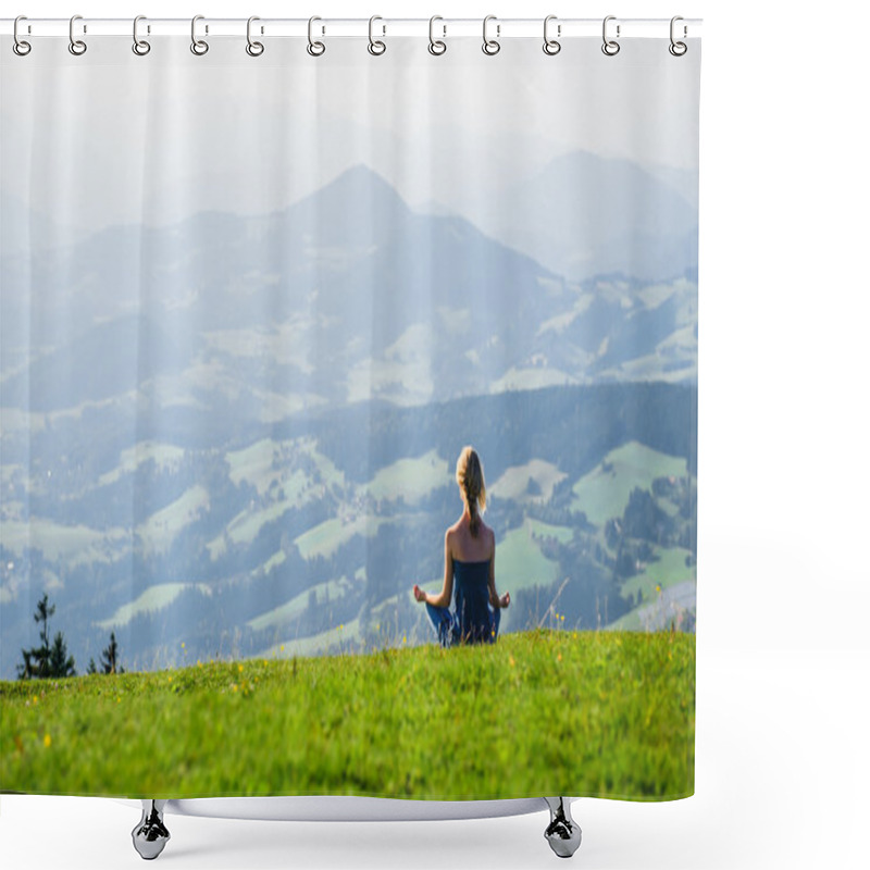 Personality  Young Woman Meditating Outdoors Shower Curtains