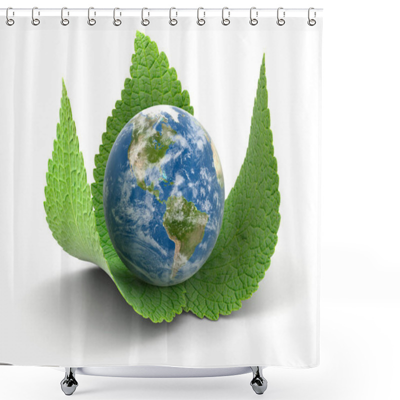 Personality  3d Globe On Leaves. Image With Clipping Path  Shower Curtains